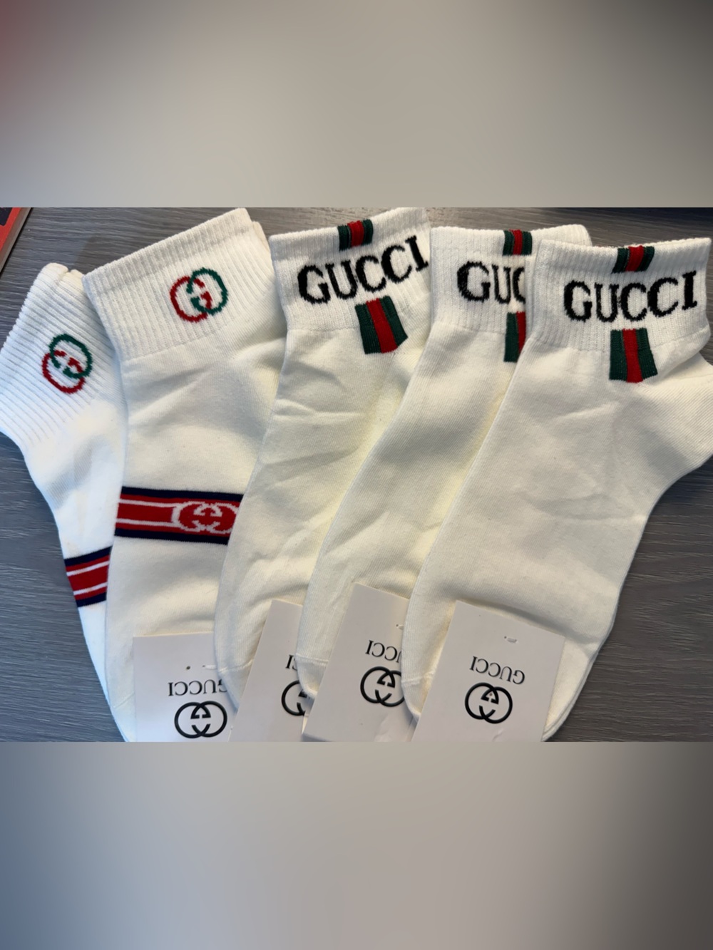 Fashion inspired 5 pairs of White Logo Cotton Blend Ankle Socks